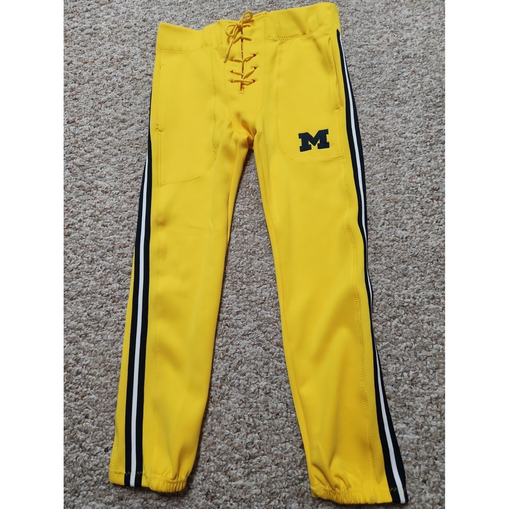 Michigan Wolverines Pants Womens Small  28 Yellow NCAA Football Valiant Lace-Up